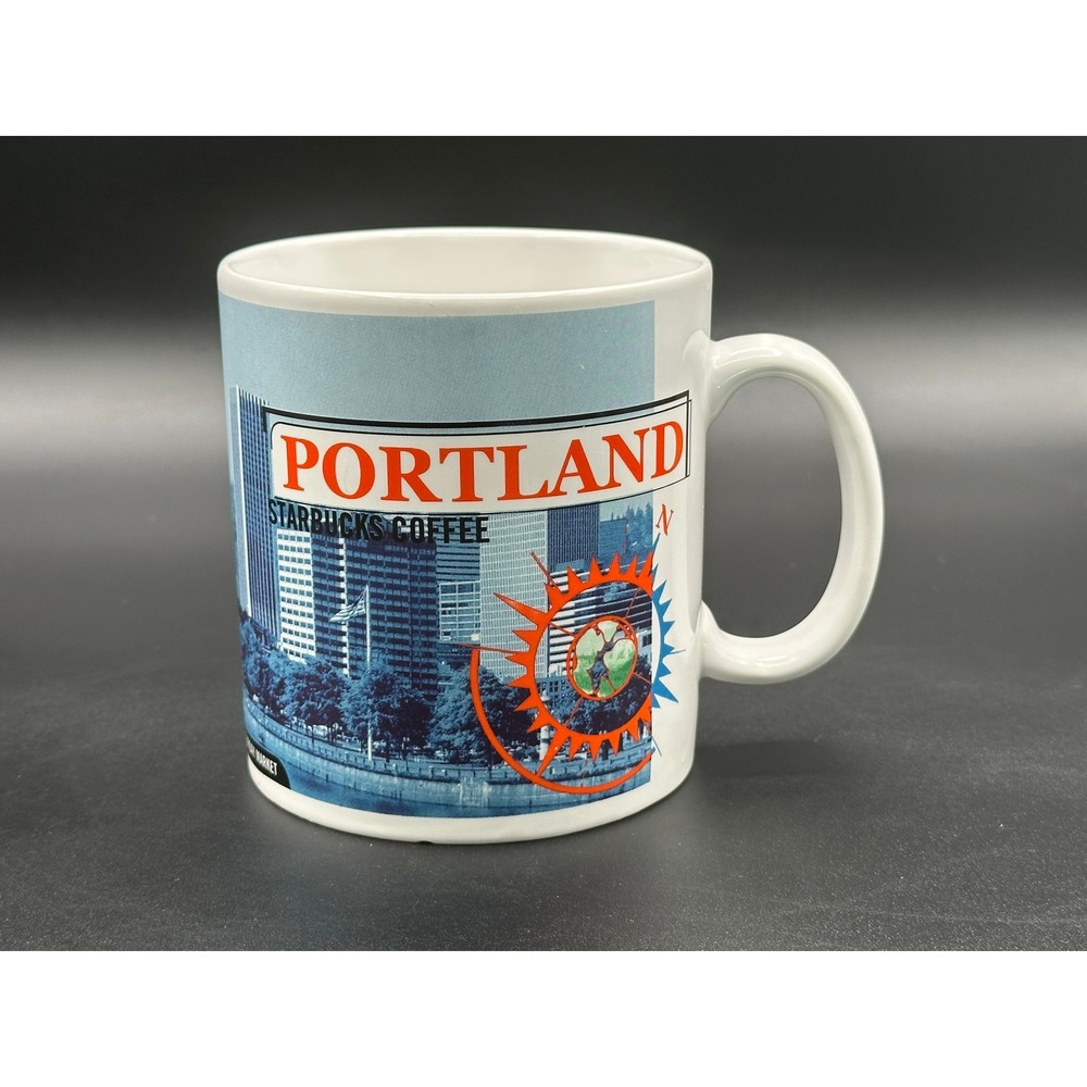 Vintage 1999 Starbucks Portland City Mug 16oz Skyline Mount Hood Collector Cup